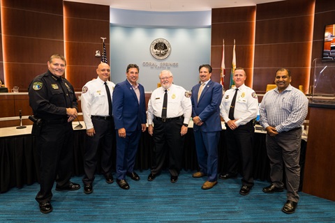 Commission Recognition with Commissioner, City Manager, Police Chief, Fire Chief, Mayor and Chaplain